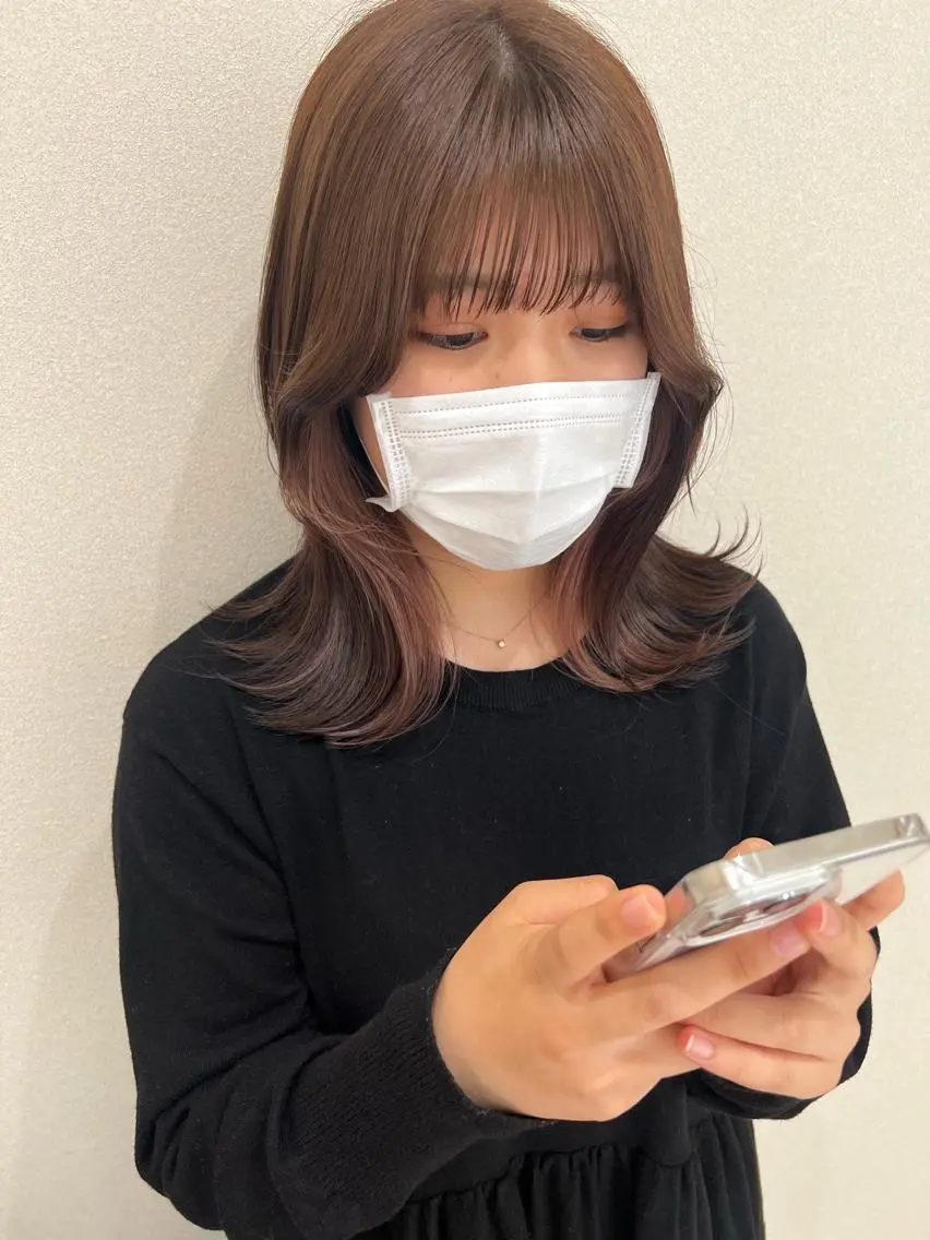 ミディアム カラー ボブ くびれヘア 外国人対応 佐久間のヘアスタイル