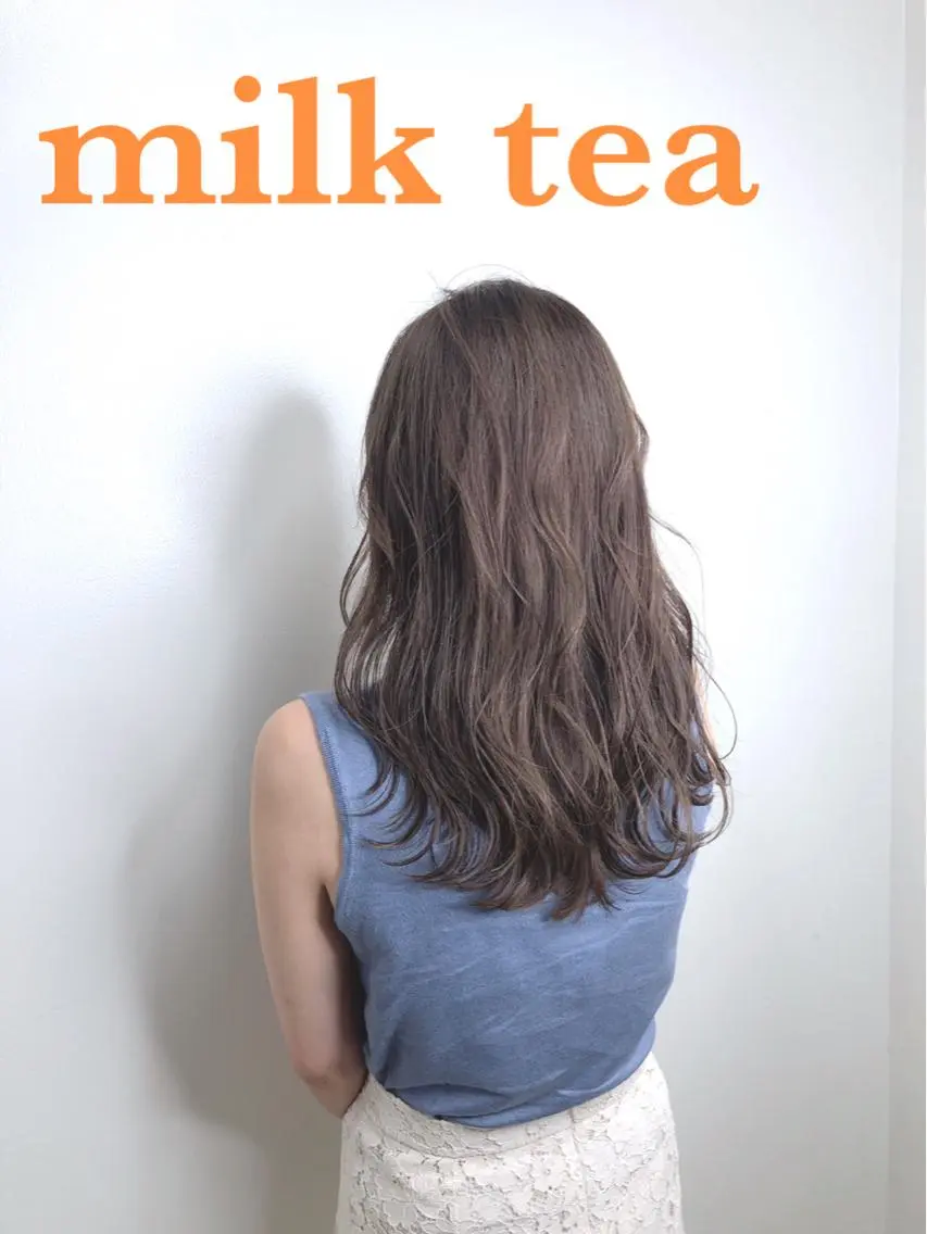 ロング カラー アッシュ ミルクティーアッシュ カット ヘアカラー トリートメント AI 高田馬場店のヘアスタイル