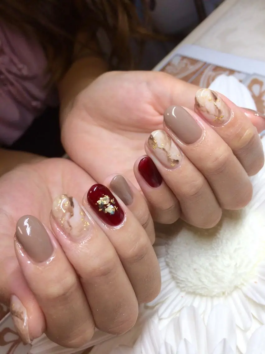 ネイル ボルドー 大理石ネイル(マーブル) ハンドネイル Nailsalon E's cafeのネイルデザイン