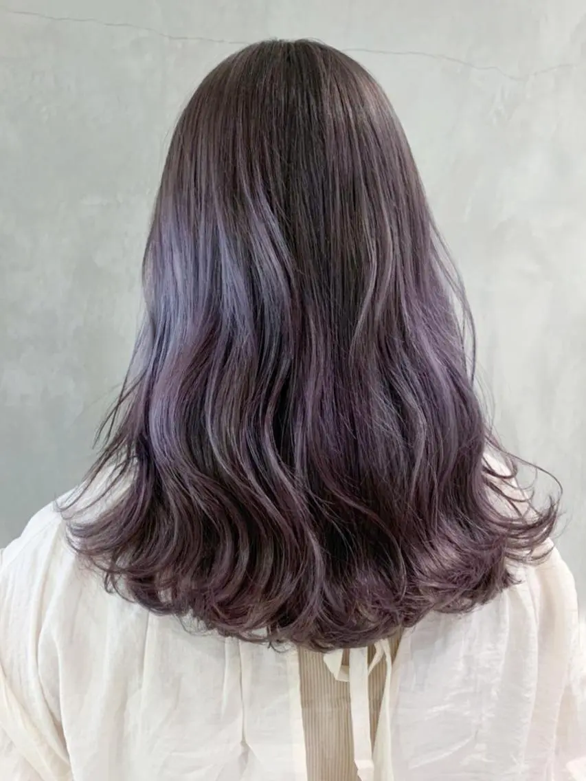 セミロング カラー パーマ ヘアアレンジ グレージュ パープルカラー パープルグレージュ ITbyALBUM 中野店のヘアスタイル