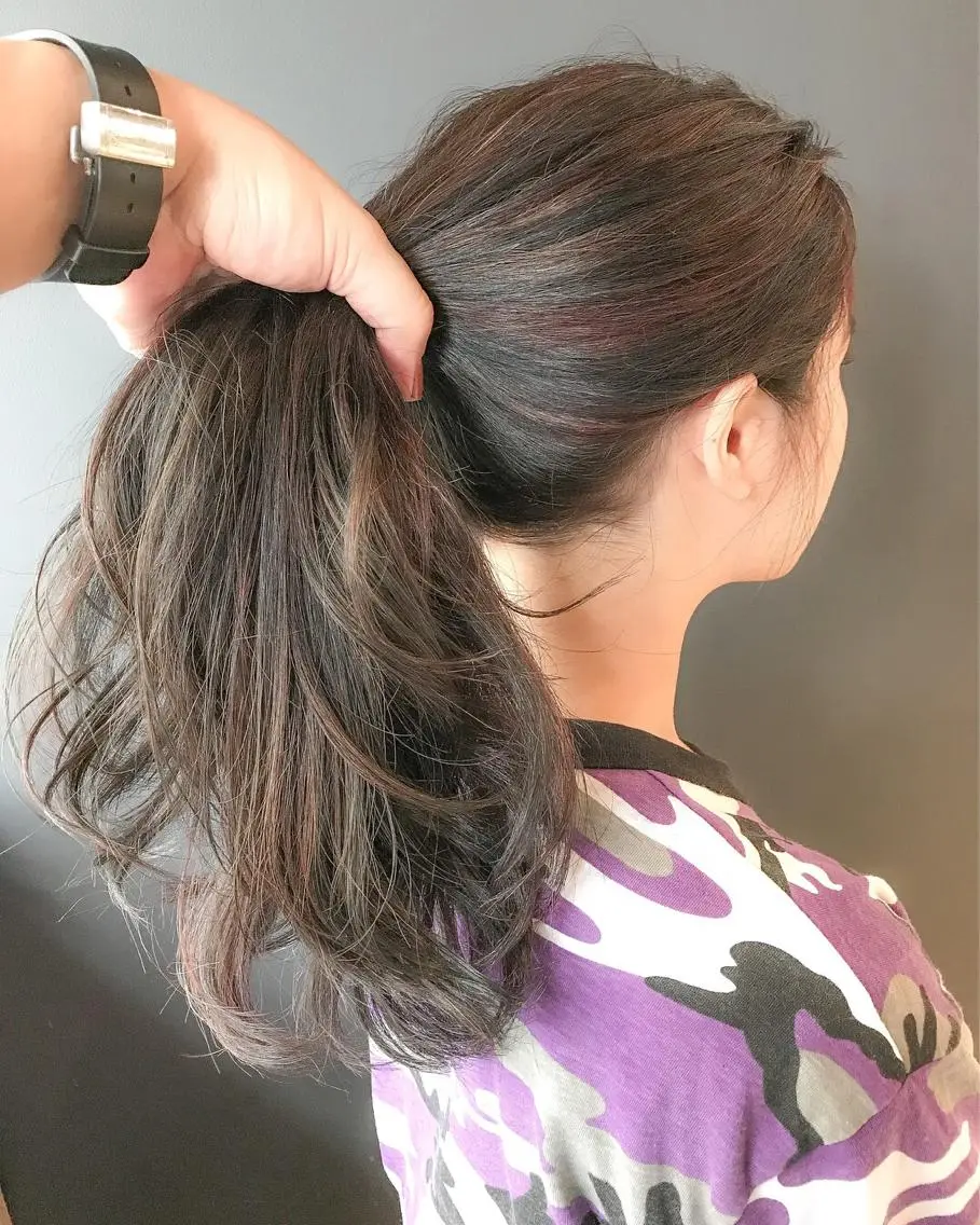 セミロング カラー アッシュ ハイライトカラー レッドカラー ハイライト ヘアカラー BOX mico.のヘアスタイル
