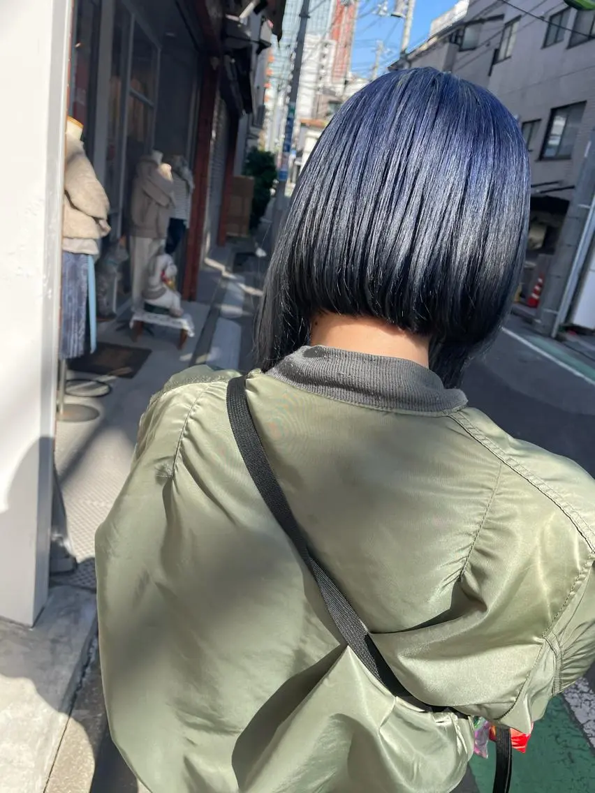 ミディアム カラー ブリーチ ブルーカラー ボブ カット ヘアカラー トリートメント 中目黒🌼 🌼ハナのヘアスタイル
