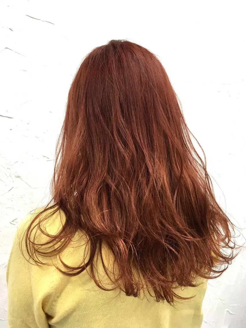 セミロング カラー オレンジ 脱！黒髪 ダブルカラー【上野】のヘアスタイル