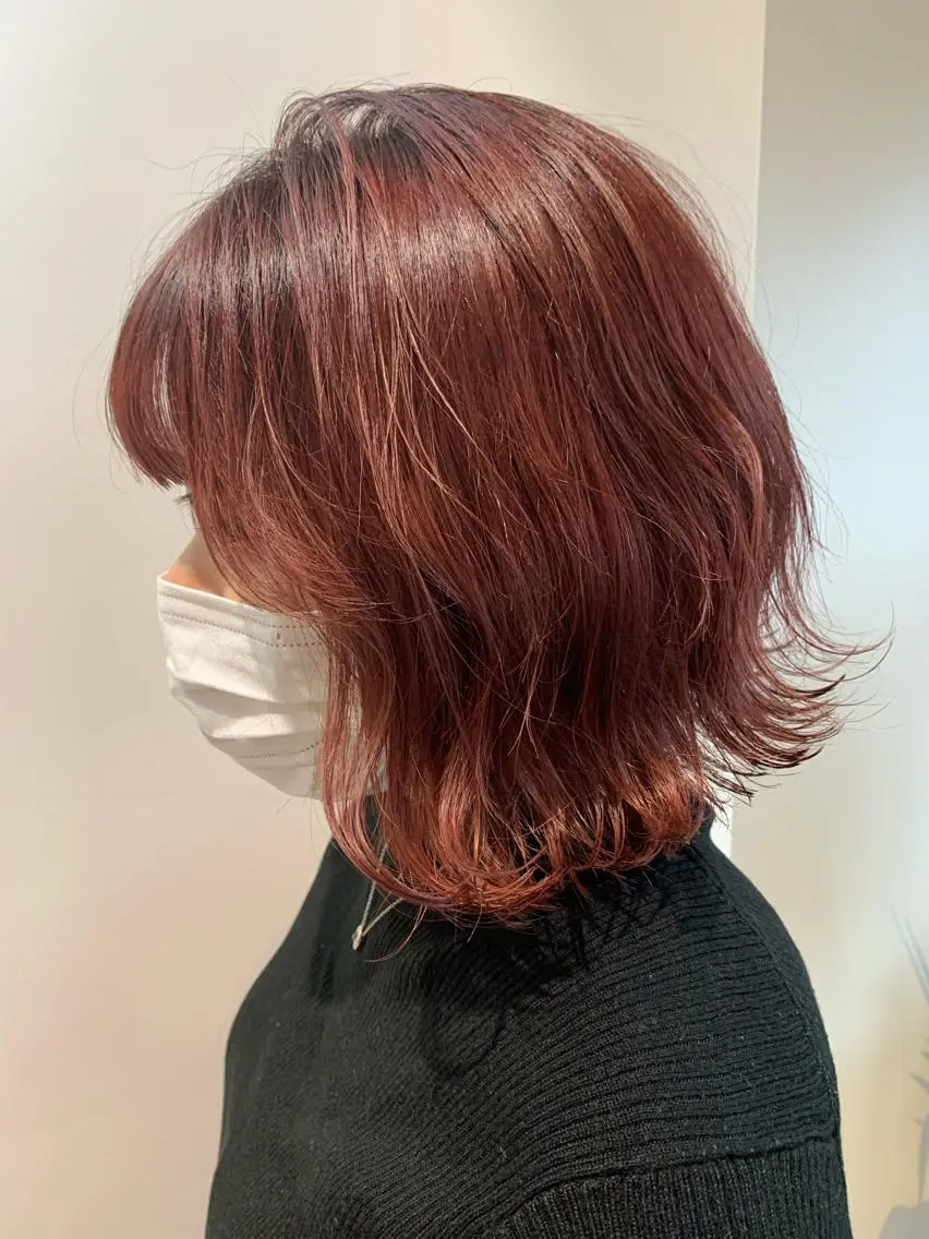 ミディアム カラー ボルドーカラー "小顔カット" Fuko.のヘアスタイル