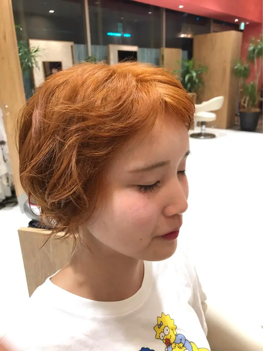 カラー ブリーチ ブリーチなしカラー オレンジ 香取 康平のヘアスタイル