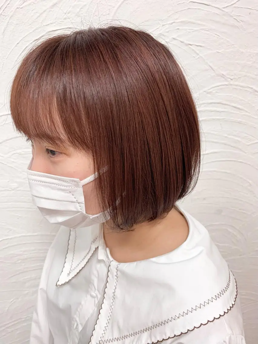 ショート カラー ヘアアレンジ ブラウンカラー ピンクカラー ピンクブラウン ボブ 菅野 愛のヘアスタイル