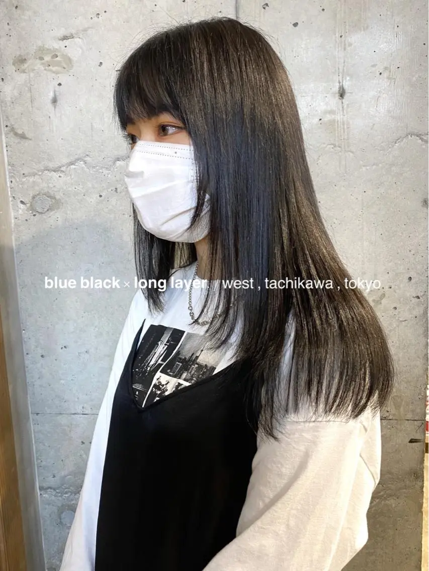 ロング カラー アッシュ ベージュカラー 黒髪 ブリーチ ブルーカラー 竹嶌 健吾のヘアスタイル