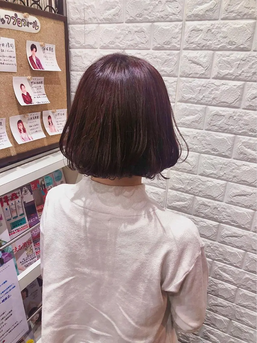 ミディアム カラー ピンクカラー ボブ 艶髪 ♡Tomiyaのヘアスタイル