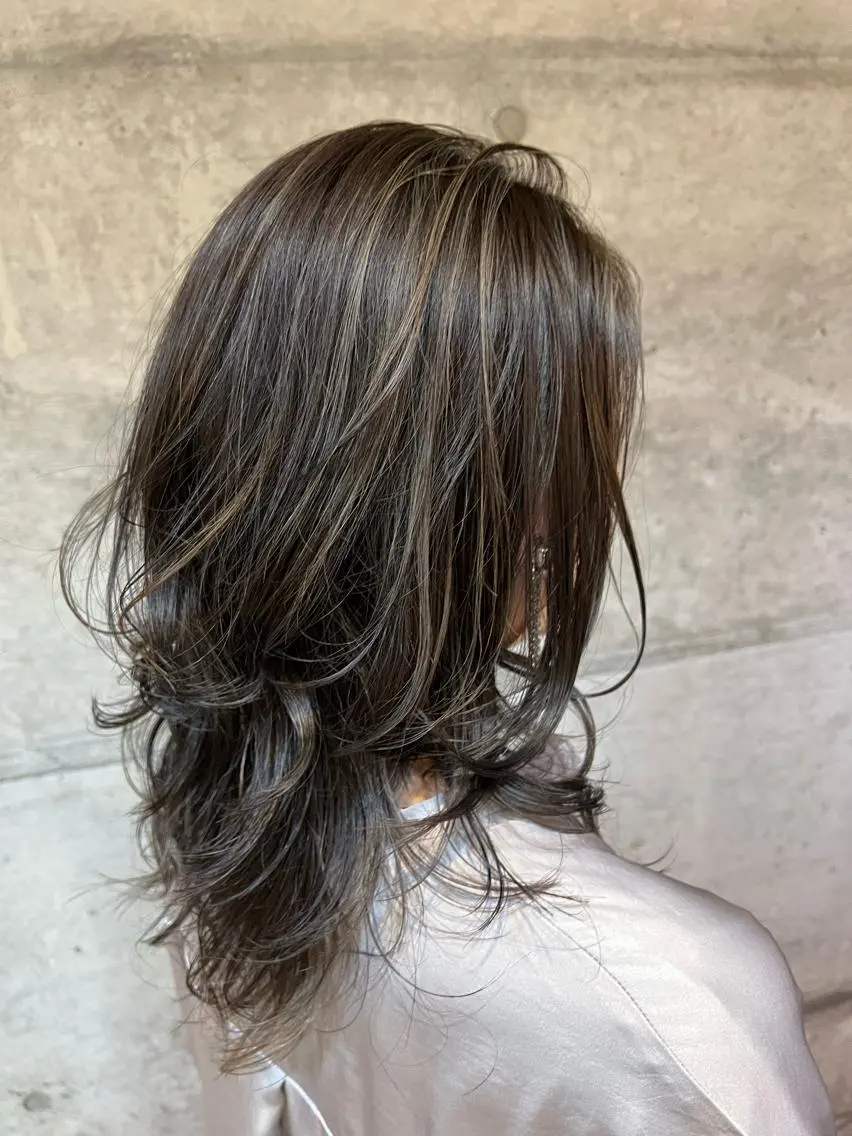 セミロング カラー 吉田 淳則のヘアスタイル