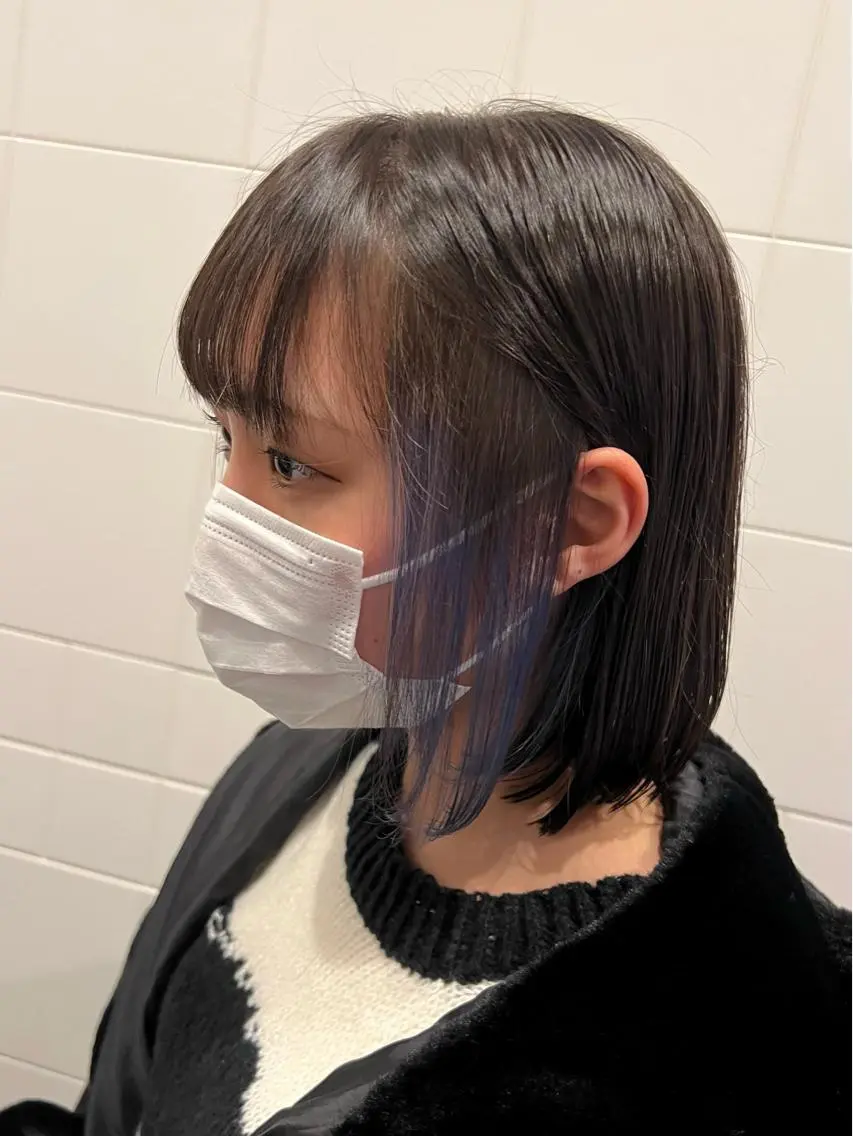 ショート カラー ヘアアレンジ ブルーカラー インナーカラー ネイビーカラー honen RUKAのヘアスタイル