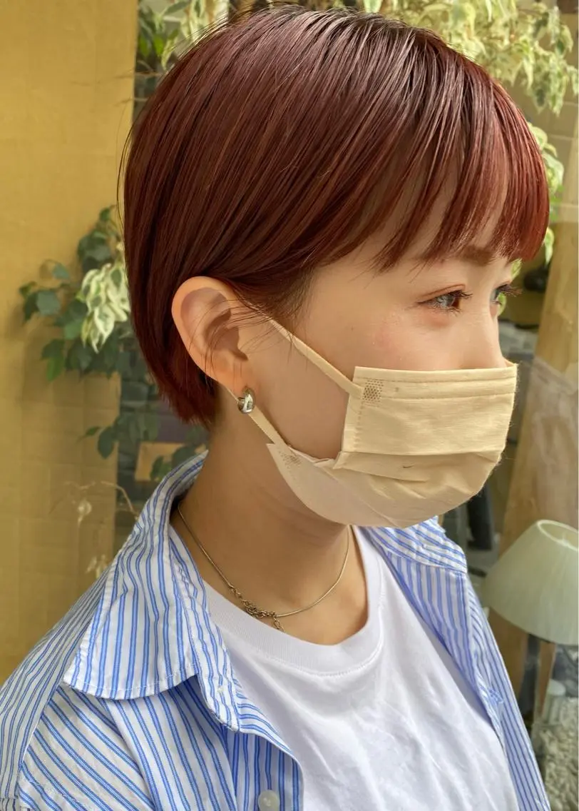 ショート カラー 丸みショート オレンジ ショートヘア カット アオイ🩵暖色 /まろやかカラーのヘアスタイル