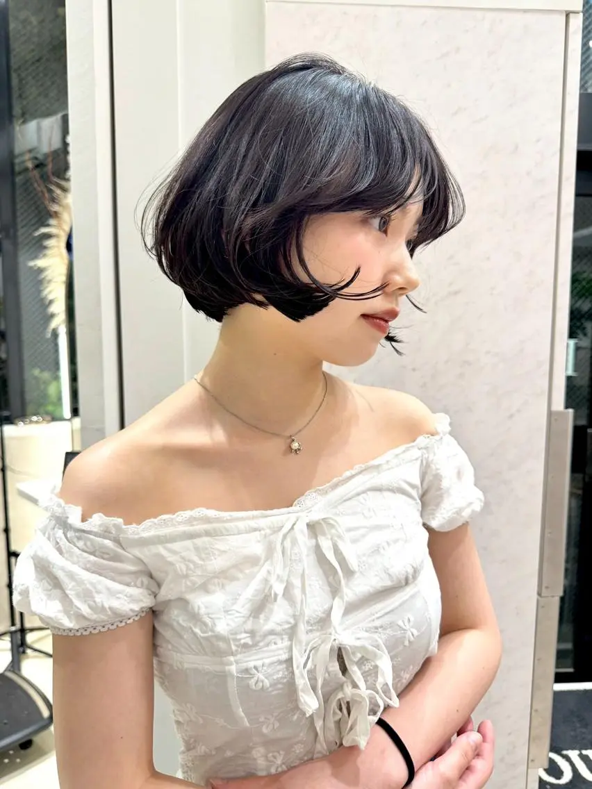ミディアム パーマ カラー ショートボブ ミディアムパーマ アディクシーカラー ブリーチ ケアブリーチ カット ヘアカラー トリートメント CEINE【セーヌ】 三軒茶屋のヘアスタイル