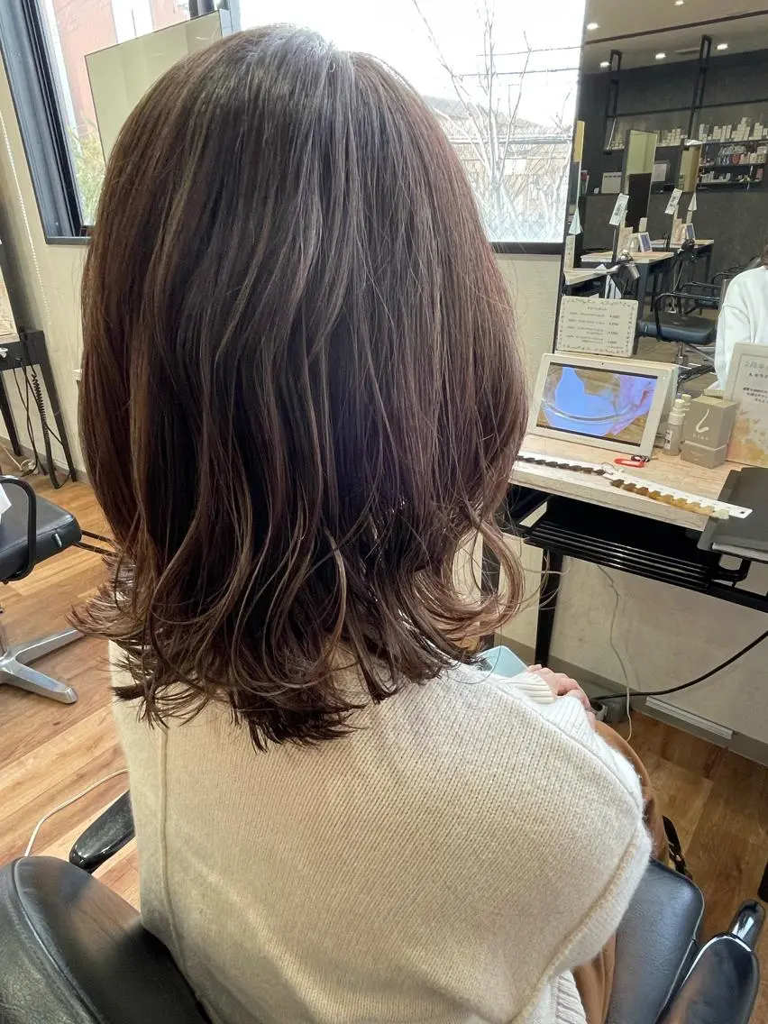 ミディアム ハイライト カット パーマ PROGRESS‣‣ 福澤 可音🐯🐝のヘアスタイル