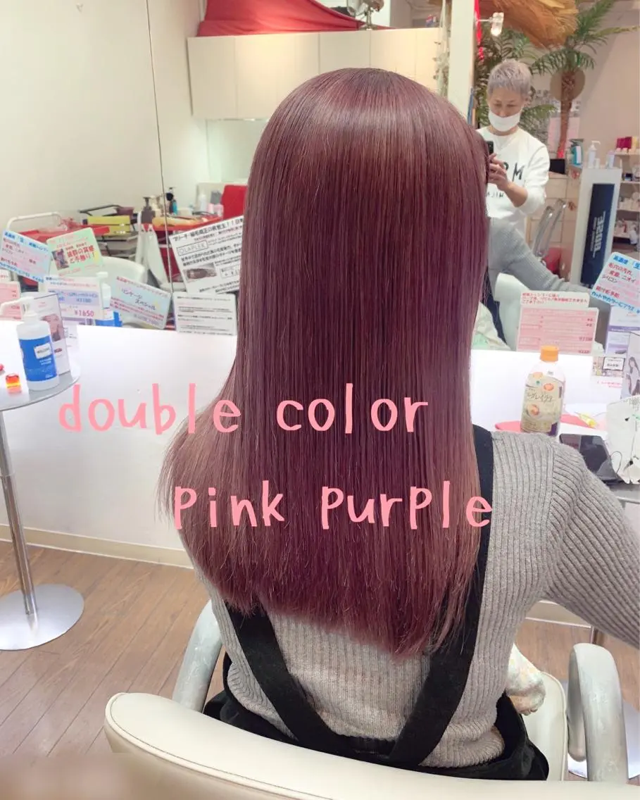セミロング カラー ダブルカラー ピンクカラー ピンクパープル パープルカラー ヘアカラー GLAD 萩原のヘアスタイル