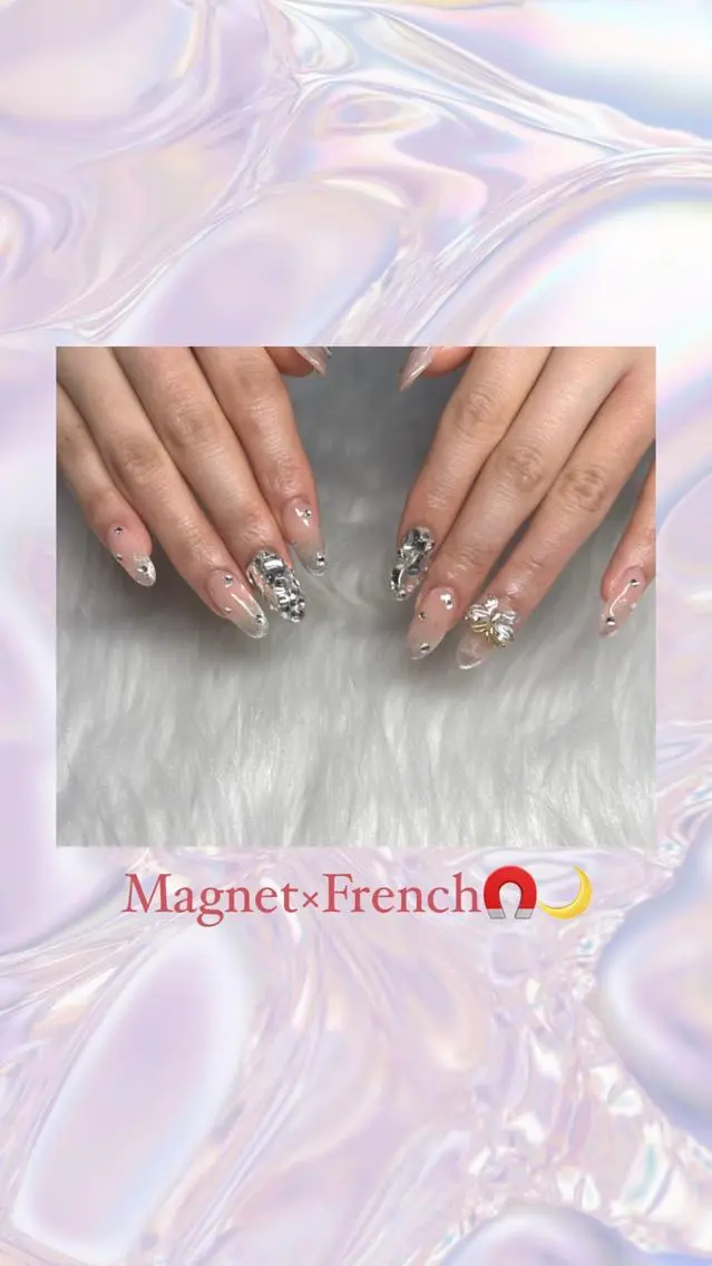 ネイル フレンチネイル ジェルネイル 韓国ネイル マグネットネイル マグネットフレンチ LeaLea nails.のネイルデザイン