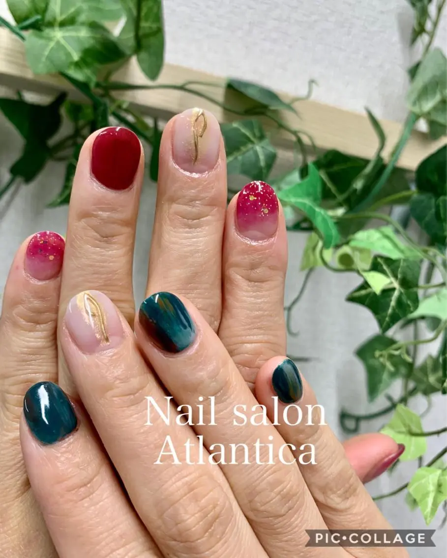 ネイル グリーン ハンドネイル Nail salon ✩ アトランティカのネイルデザイン