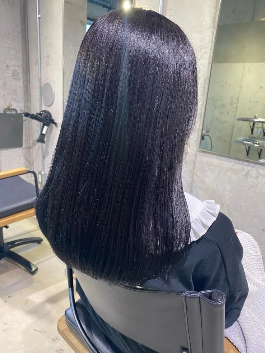 ロング カラー 黒髪 ブルーカラー ブルーラベンダー ラベンダーカラー トリートメント 外国人対応 佐久間のヘアスタイル