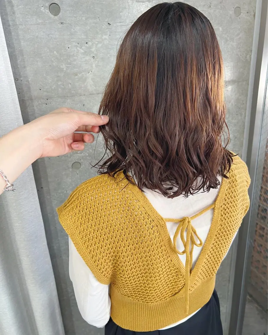 ミディアム パーマ カット パーマ トリートメント ボブパーマコテ巻き風 パーマNo1深江秀平のヘアスタイル