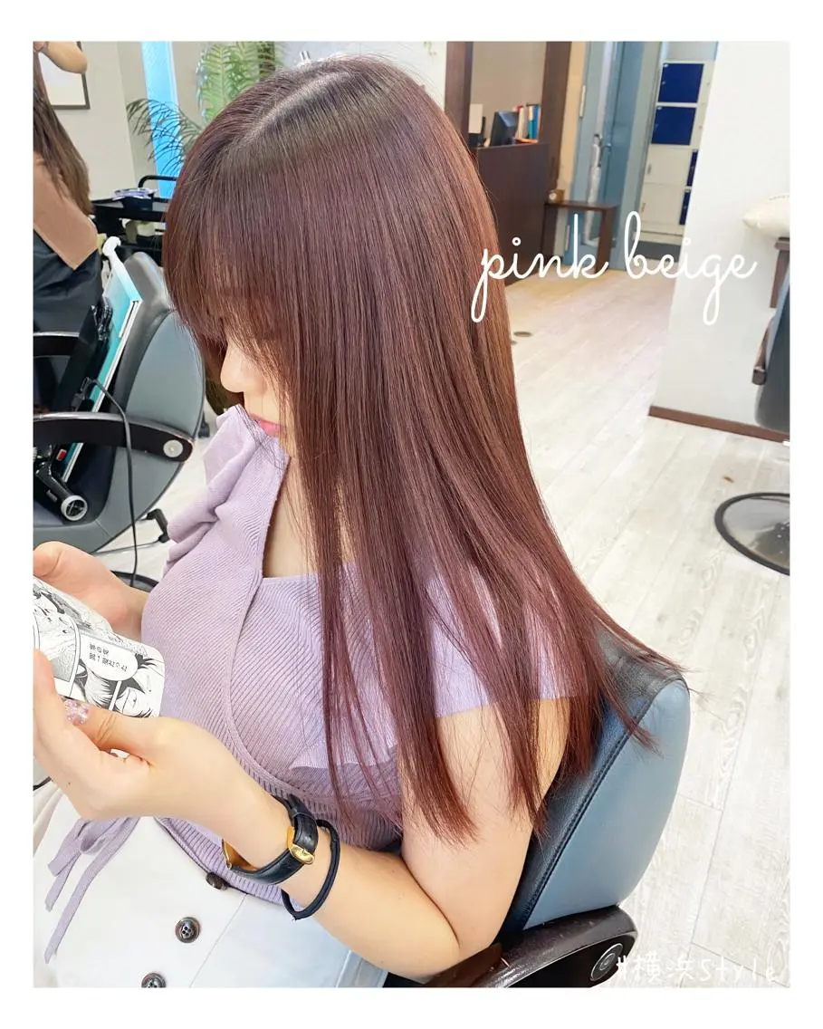セミロング カラー ベージュカラー ピンクカラー ピンクベージュ ヘアカラー トリートメント ＊横浜駅＊ 金子 誠也のヘアスタイル
