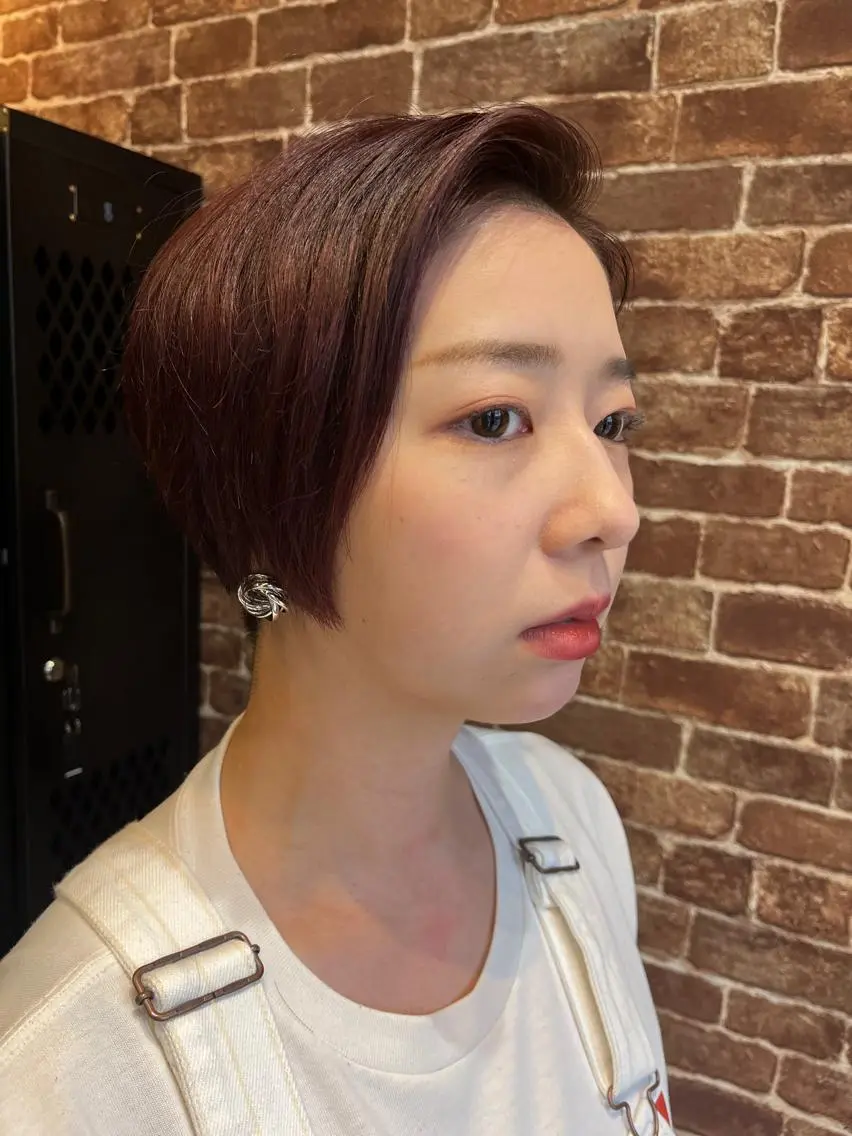 ショート カラー パーマ ヘアアレンジ メンズ キッズ ネイル マツエク・マツパ アイブロウ メンズパーマ ブラウンカラー ケアカラー 透明感カラー ピンクカラー 久木原 ゆりのヘアスタイル