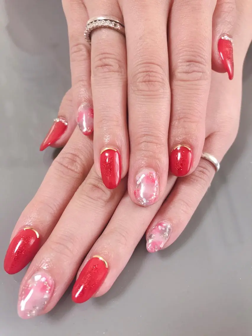 ネイル 長さ出し 赤色 ハンドネイル Masuko Yasukaのネイルデザイン
