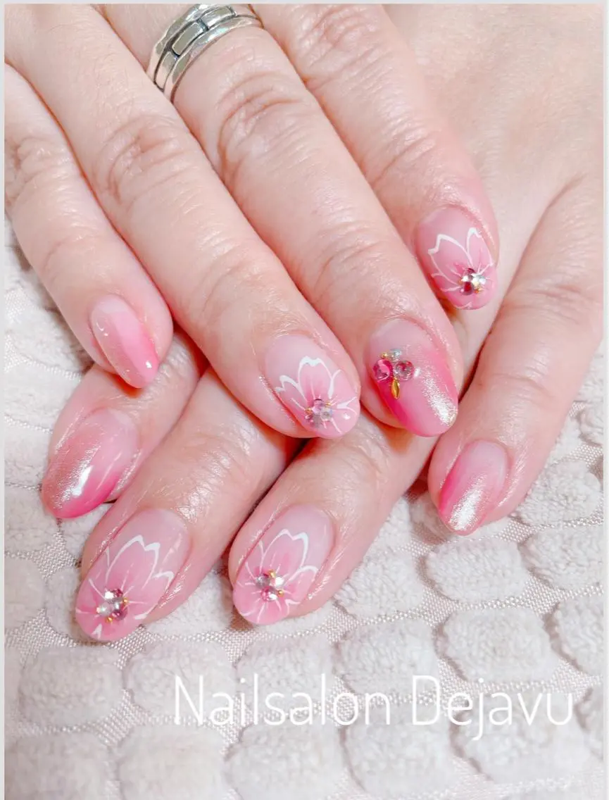 ネイル アートネイル 桜ネイル ハンドネイル Nail salon Dejavu 🌿のネイルデザイン