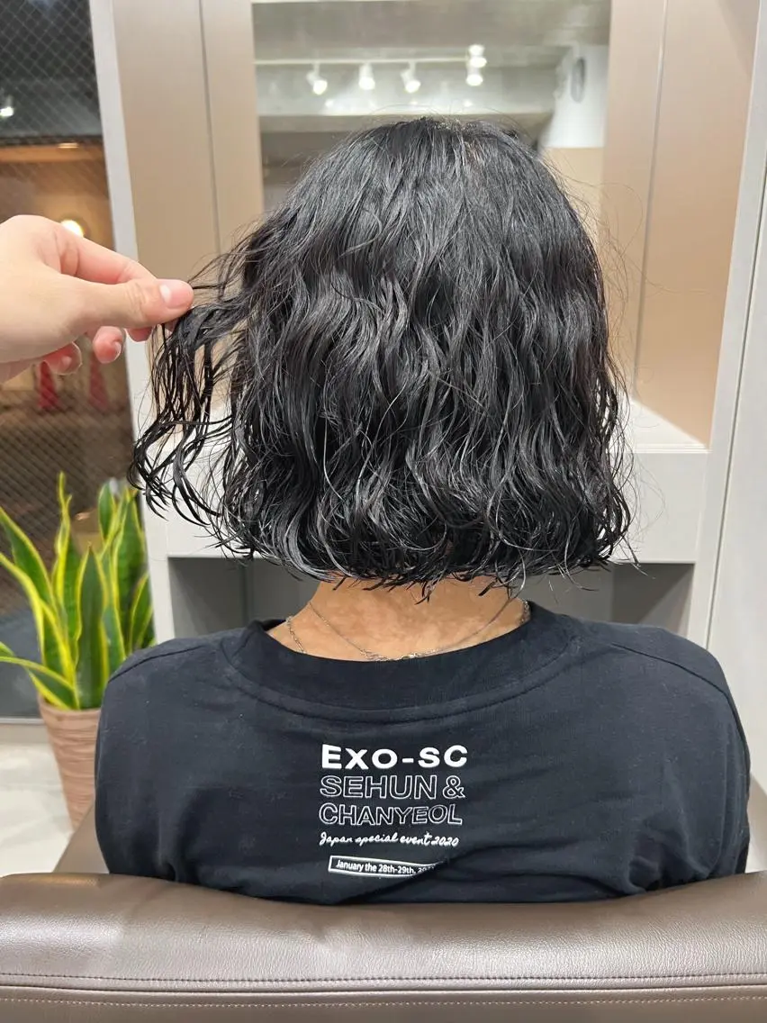 ショート パーマ カット パーマ トリートメント ボブパーマコテ巻き風 パーマNo1深江秀平のヘアスタイル