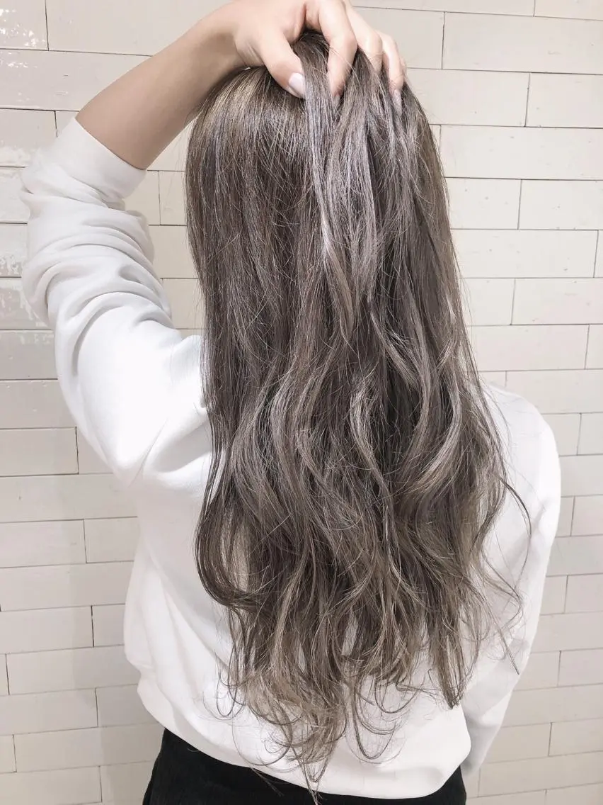 ロング カラー パーマ ヘアアレンジ アッシュ バレイヤージュ ブリーチ ケアブリーチ 透明感カラー ヘアカラー トリートメント バレイヤージュ 藤沢 髪質改善 竹内ケンゴのヘアスタイル