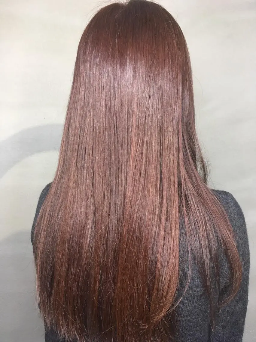 ロング カラー ピンクカラー レッドカラー くまがい みゆ【edge.】のヘアスタイル