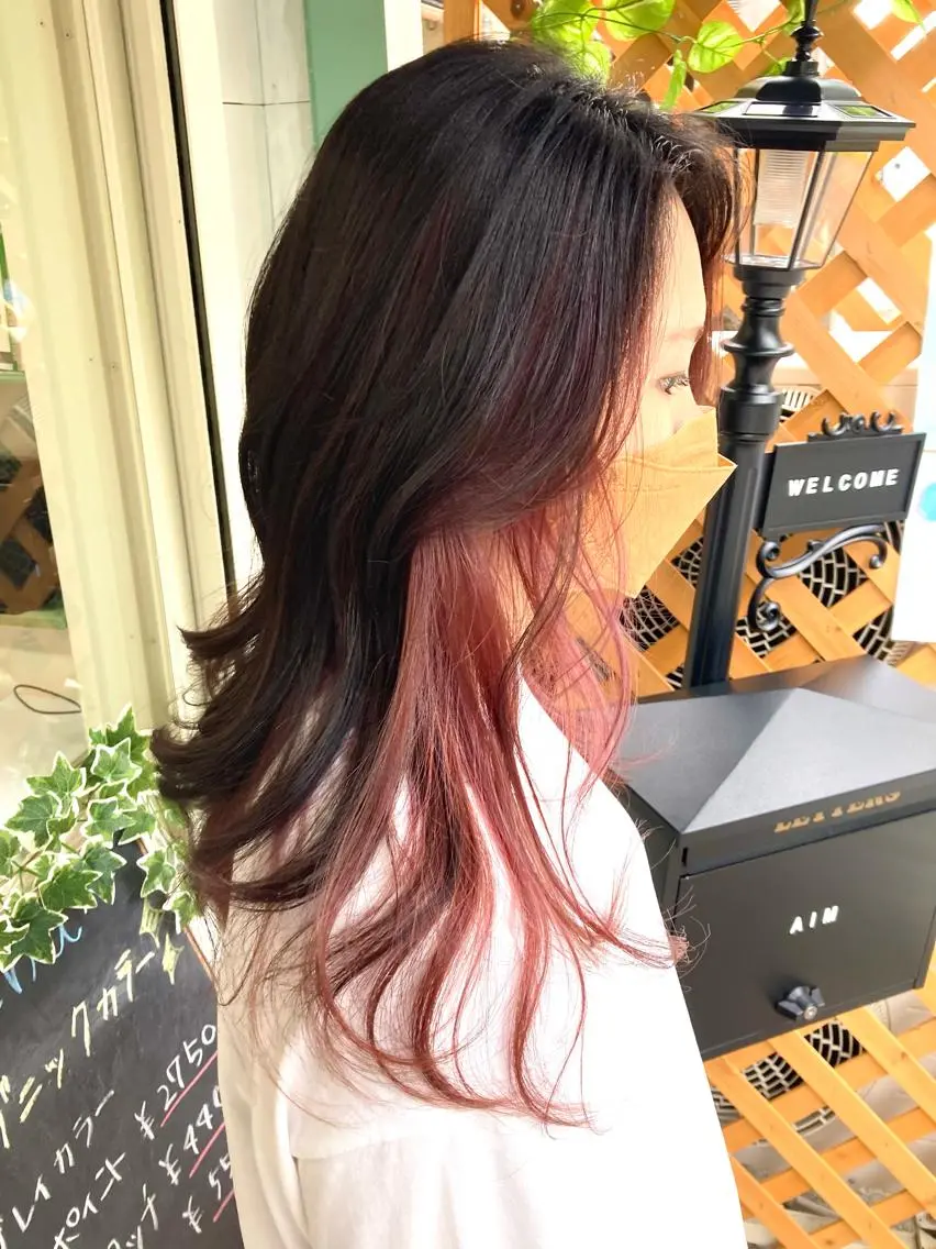 ロング カラー パーマ ヘアアレンジ ベージュカラー インナーカラー ピンクカラー ピンクベージュ 髪質改善✧︎カラー 💎AIM【アイム】のヘアスタイル