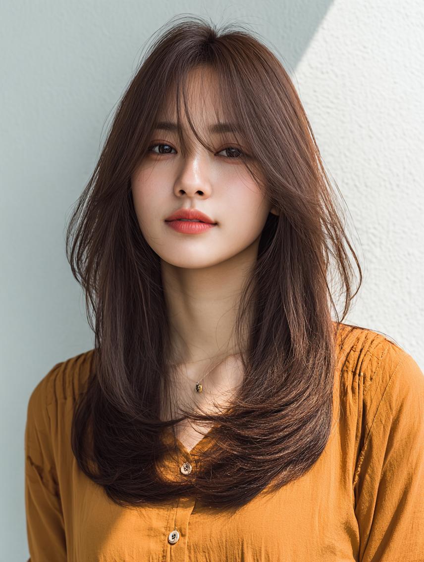 セミロング 🍒暖色×ハイトーン ×デザイン✨まなりのヘアスタイル