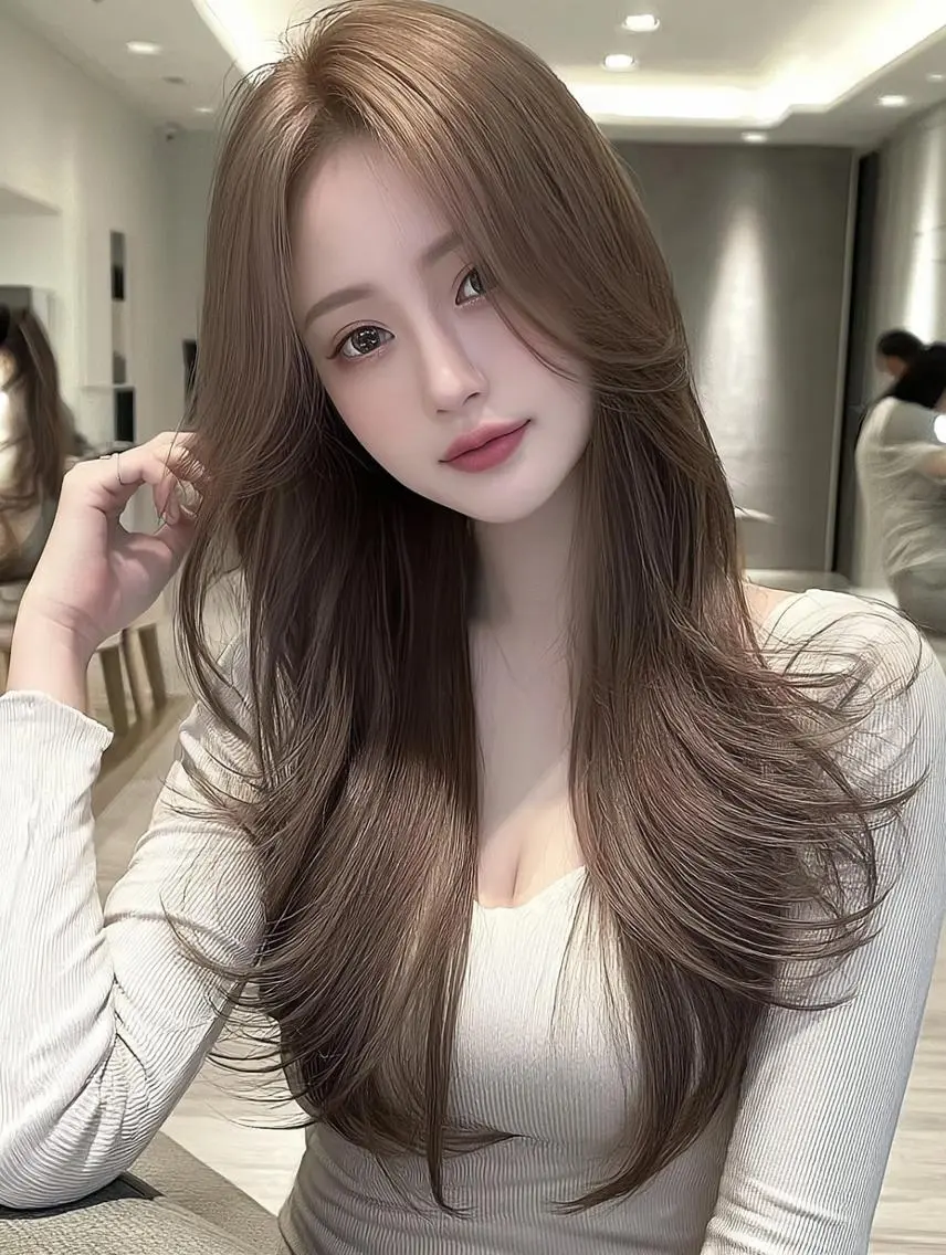 ロング 顔周りカット 髪質改善 韓国風ヘア レイヤーカット ヘアカラー トリートメント FOCUS JAPAN4のヘアスタイル