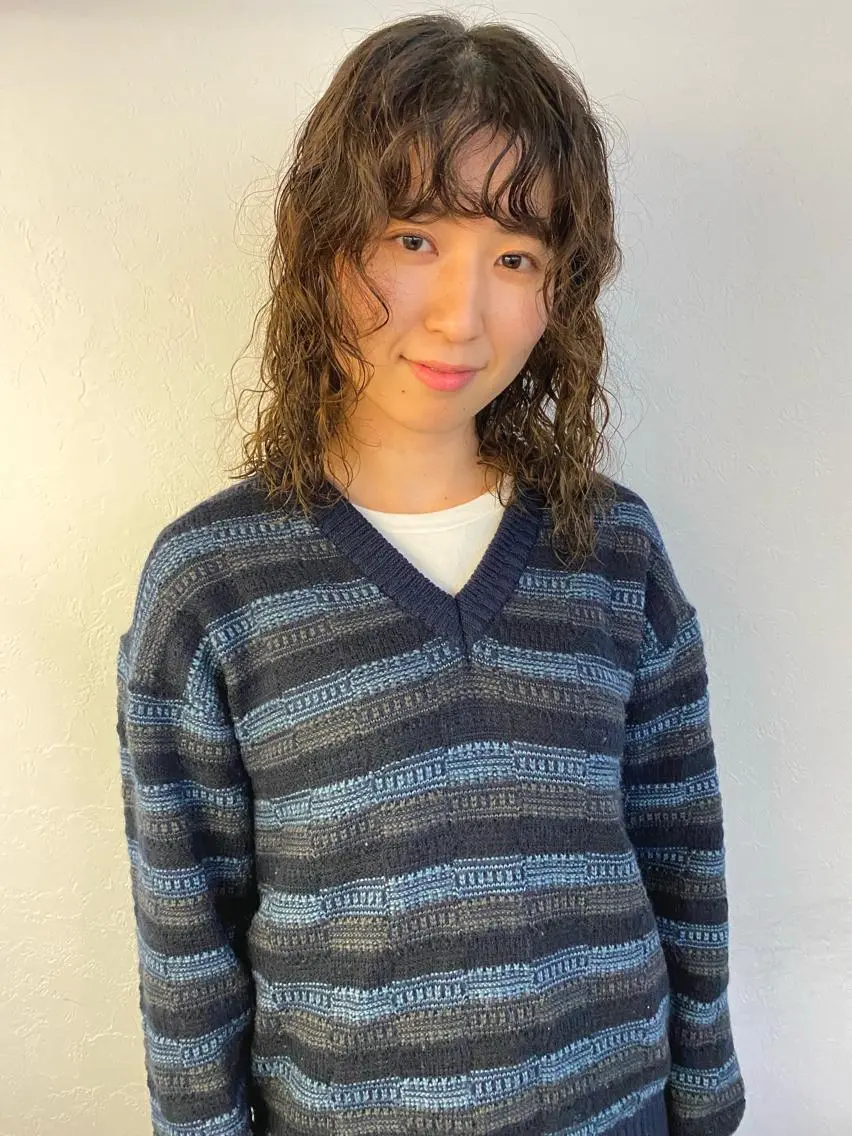 ミディアム パーマ ミディアムパーマ 森貴裕/ベージュ/ パーマ/オリーブのヘアスタイル