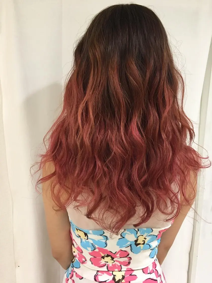 セミロング カラー ヘアアレンジ アッシュ ピンクカラー きむえり/髪質改善 /うねり広がり改善のヘアスタイル