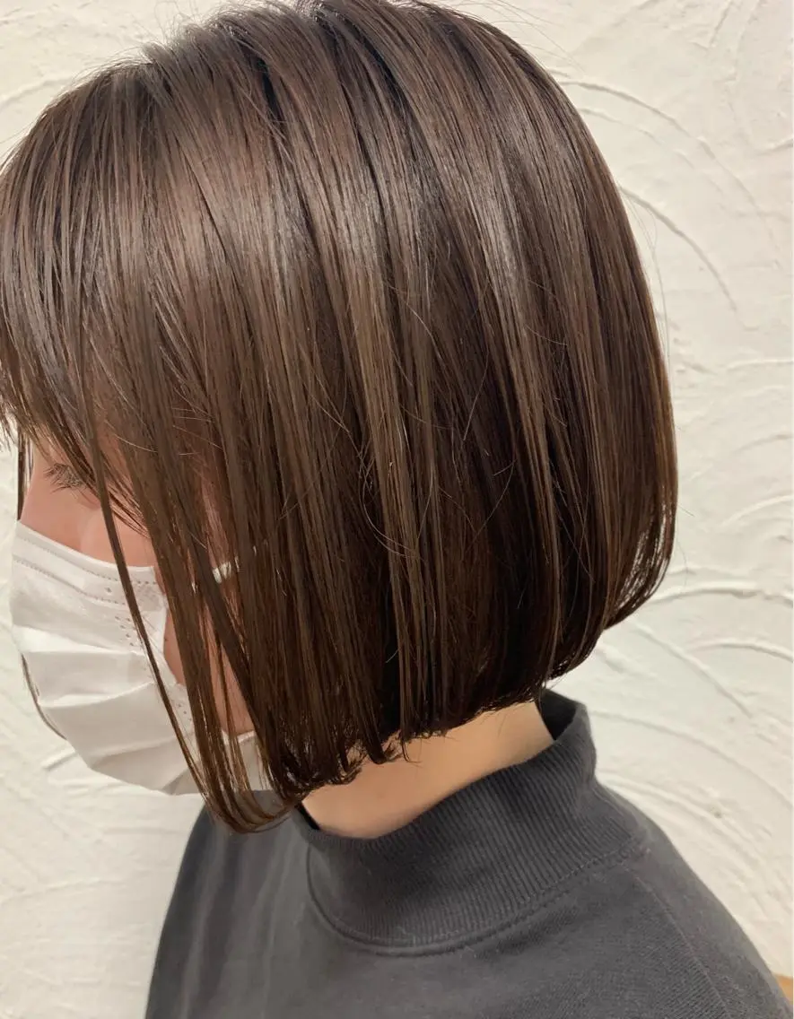 ショート カラー 切りっぱなしボブ ブラウンカラー オレンジ オレンジブラウン ボブ 菅野 愛のヘアスタイル