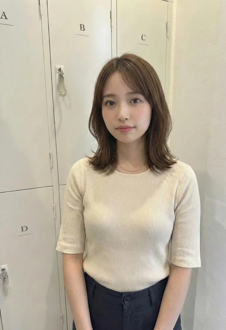 ミディアム カット ヘアカラー トリートメント tre.甲子園口店/ レイヤーカットのヘアスタイル