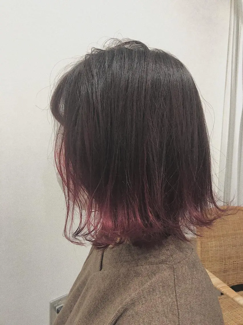 ミディアム カラー バレイヤージュ グラデーションカラー ピンクカラー レッドカラー ボブ NAKAGAWA YUICHIのヘアスタイル