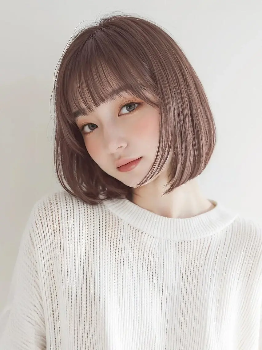 ミディアム ボブ 髪質改善 レイヤーカット 縮毛矯正 トリートメント Mina/岡山/矯正 ブリーチ/レイヤーのヘアスタイル
