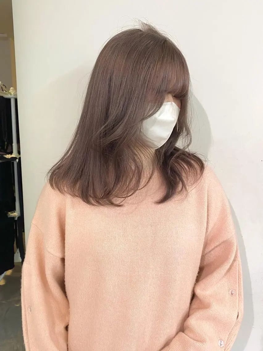 カラー ブリーチ 透明感カラー ダブルカラー グレージュ ラベンダーカラー ヘアカラー mizuki/ピンク ベージュ.レイヤーのヘアスタイル