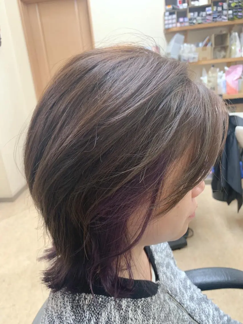 ミディアム カラー イヤリングカラー ハイライトカラー ハイライト hair salon　k2のヘアスタイル