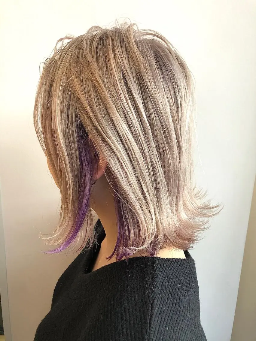 ミディアム パープルカラー カット ヘアカラー トリートメント レイヤー/ハッシュ 渋谷/サッタのヘアスタイル