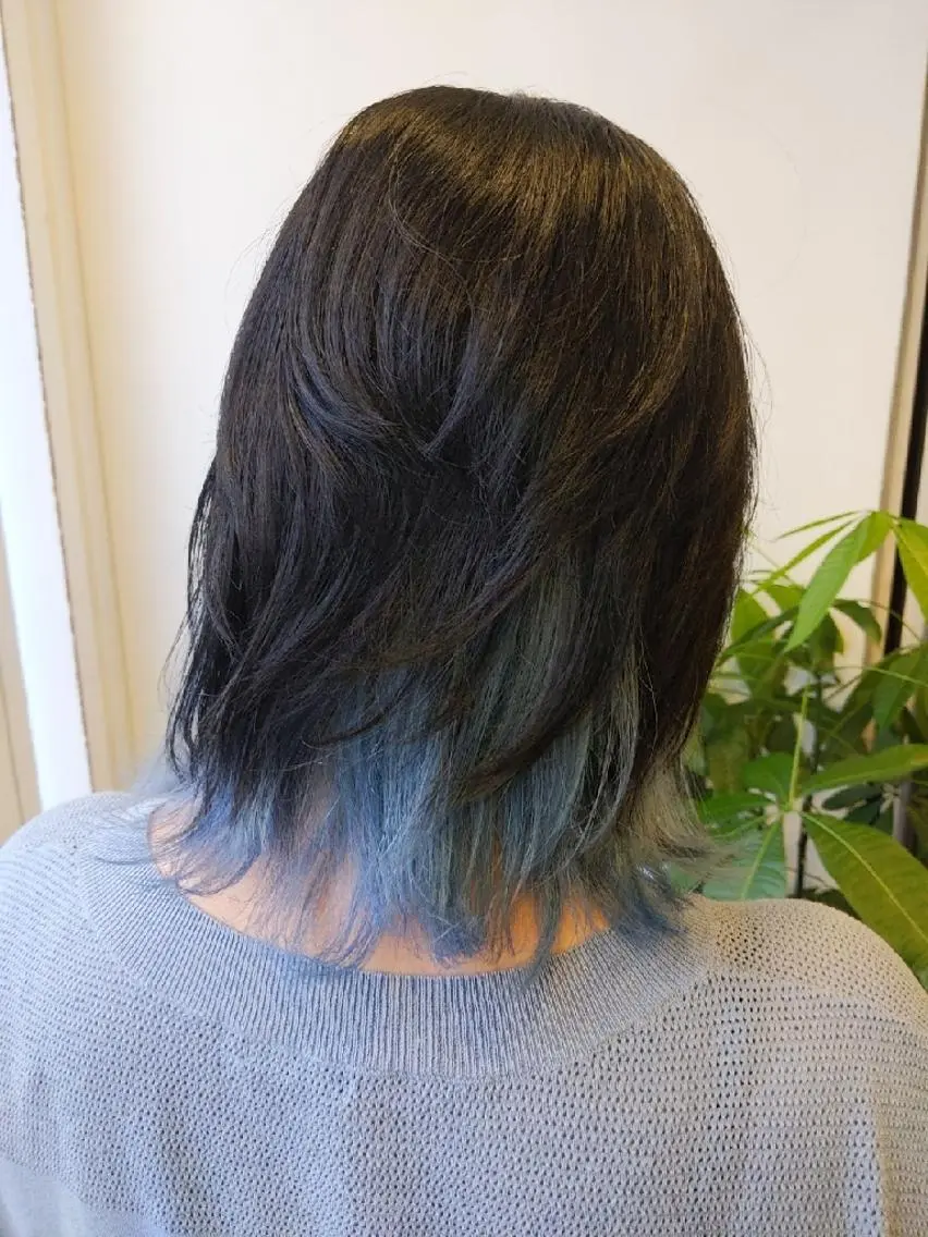 ミディアム カラー ブルーカラー インナーカラー 髪質改善＆白髪ぼかし カラー♡店長みやけ♡のヘアスタイル