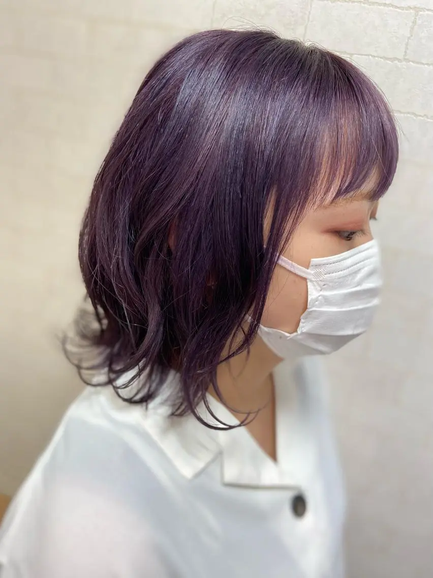 セミロング カラー ベージュカラー ダブルカラー パープルカラー ホワイトベージュ yoriko ♪のヘアスタイル