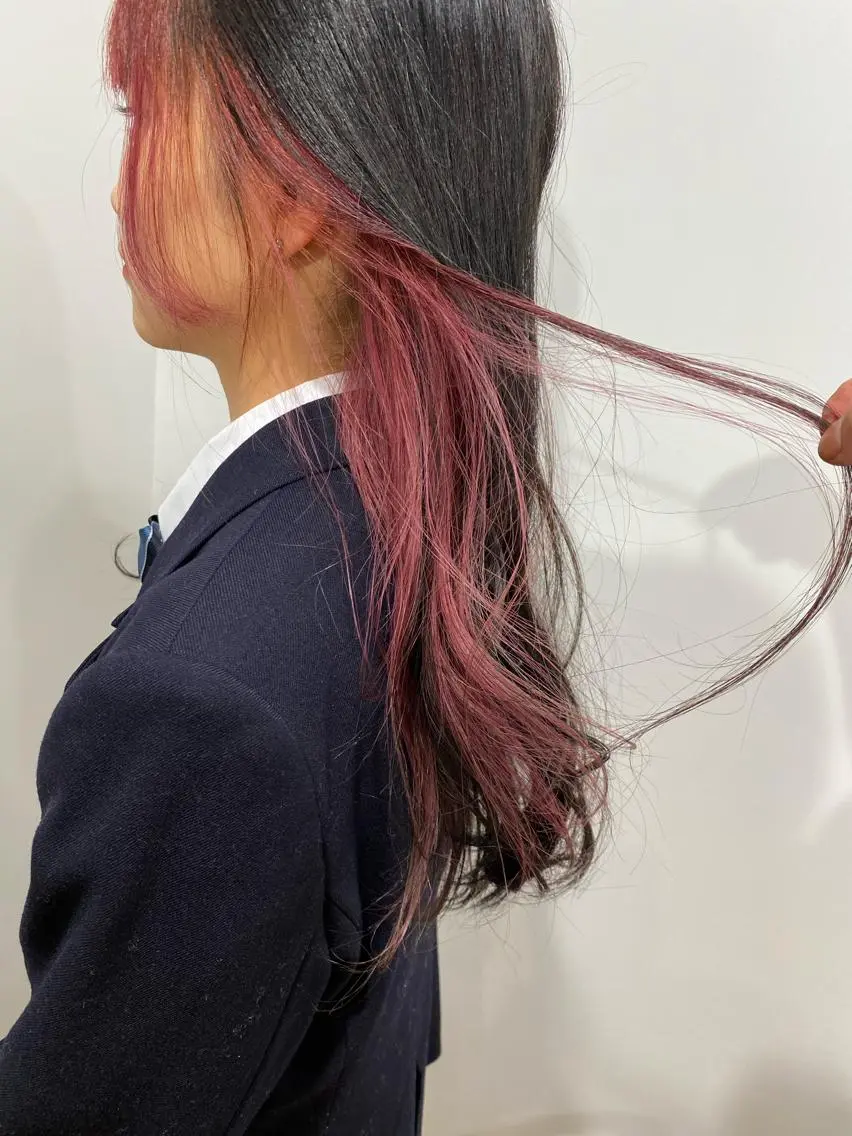 ロング カラー インナーカラー ピンクカラー レイヤー/大人ボブ| ワタナベ リョウカのヘアスタイル