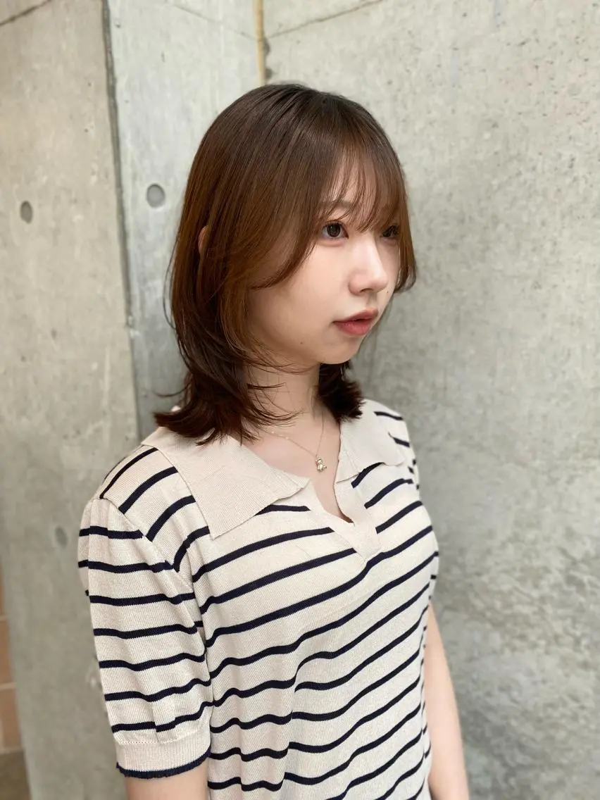 ミディアム カラー カット ヘアカラー トリートメント Saki/レイヤー/ 柔色カラー/顔まわりのヘアスタイル