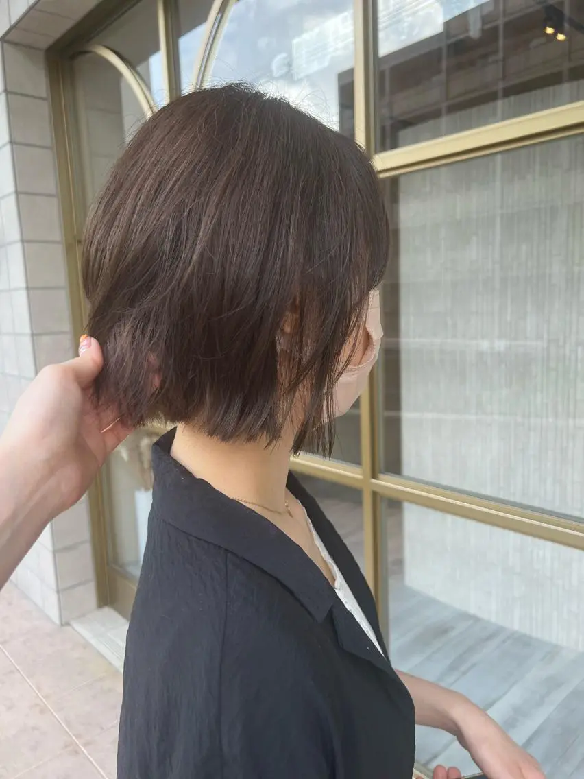 ショート 切りっぱなしボブ ボブ カット ヘアカラー トリートメント Aya/四条烏丸/ 酸性ストレートのヘアスタイル