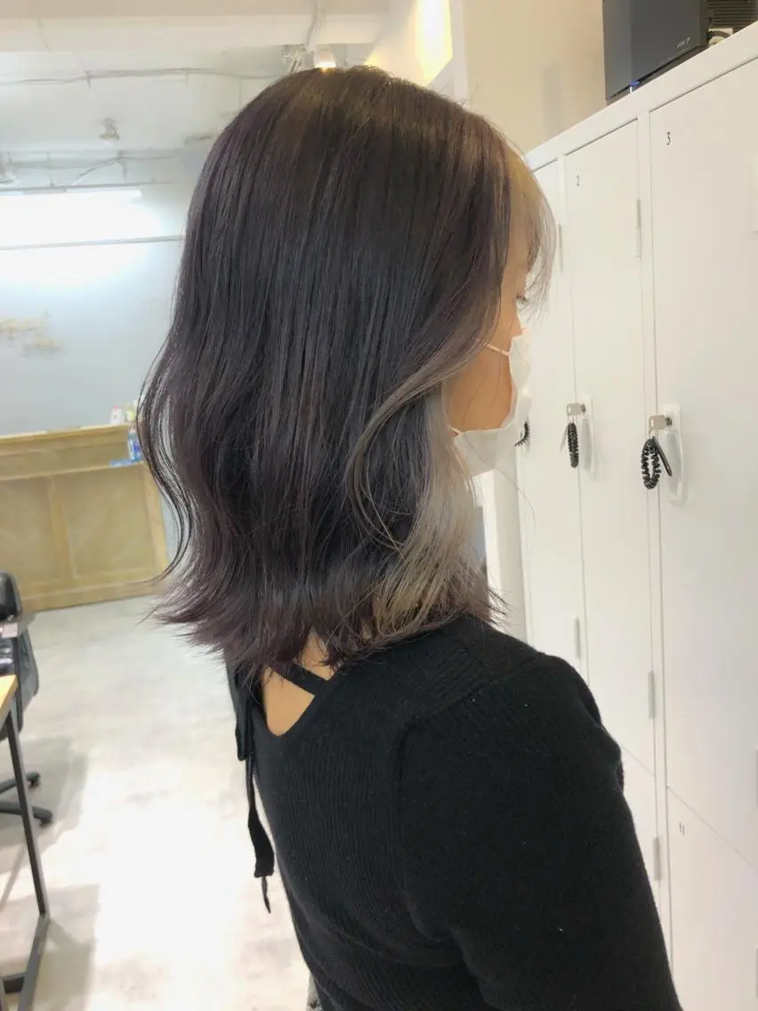 ミディアム カラー ミストバング フェイスフレーミング ヘアカラー 山崎 俊介のヘアスタイル