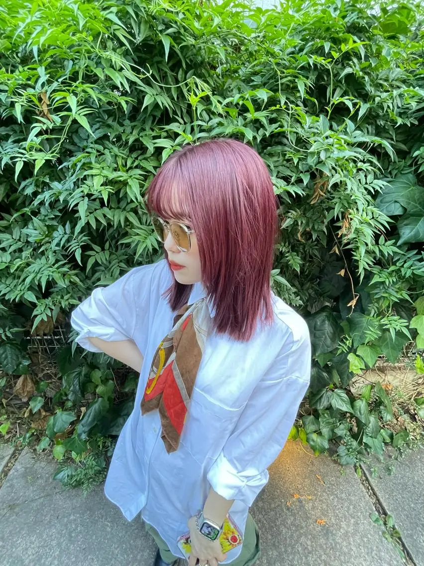 ミディアム カラー ブリーチ ピンクカラー ♡レイヤーカット れお♡のヘアスタイル