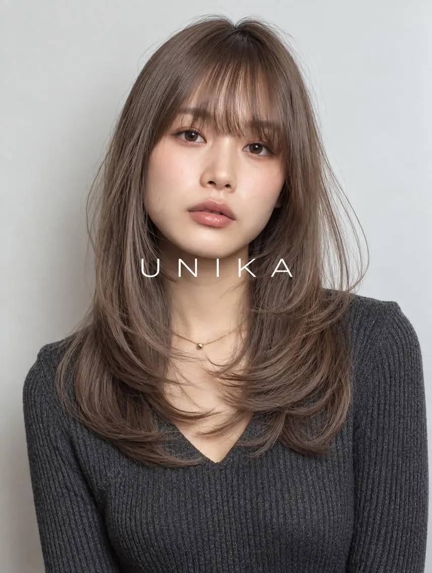 ミディアム 顔まわりレイヤー 顔周りカット 髪質改善 韓国風ヘア レイヤーカット ヘアカラー 伴藤 寿男のヘアスタイル