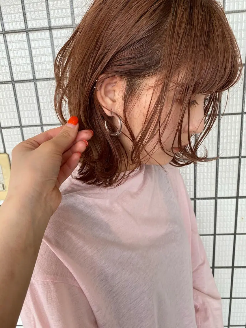 ミディアム カラー ベージュカラー オレンジ オレンジベージュ 五十嵐ゆり 美髪カラー　武蔵小杉のヘアスタイル